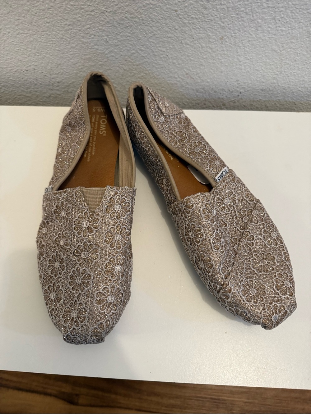 TOMS Women's Champagne Embroidered Slip-On Flats - Picture 2 of 3